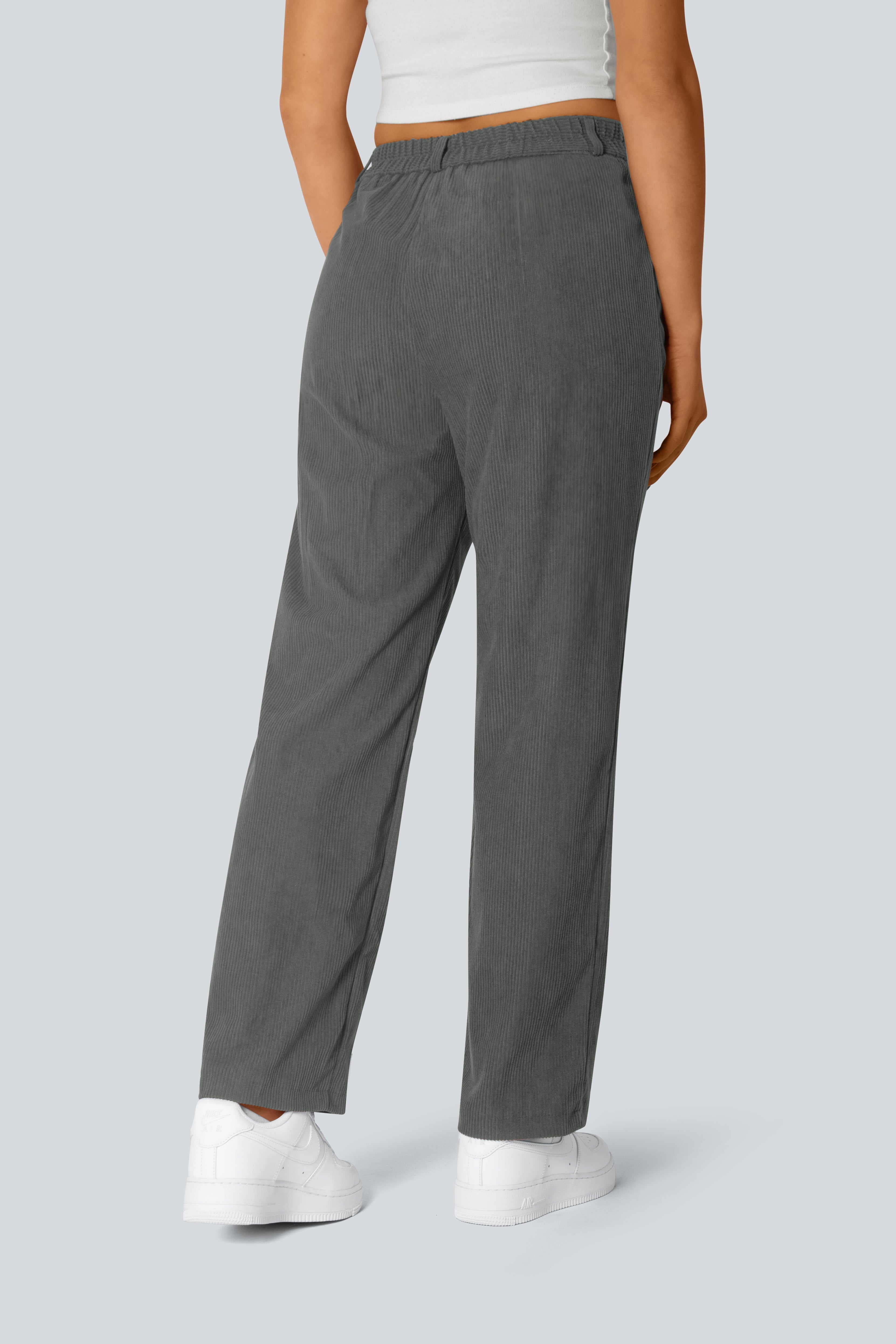 Casual Corduroy Middle Waist Trousers, zipper and side pockets
