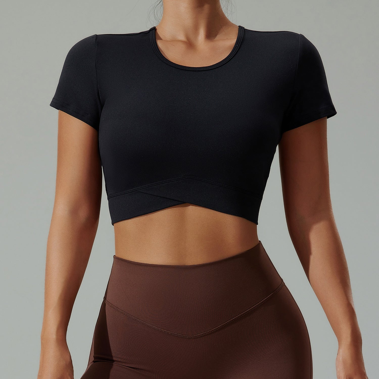 Plush Crossover Hem Cropped Sports Top