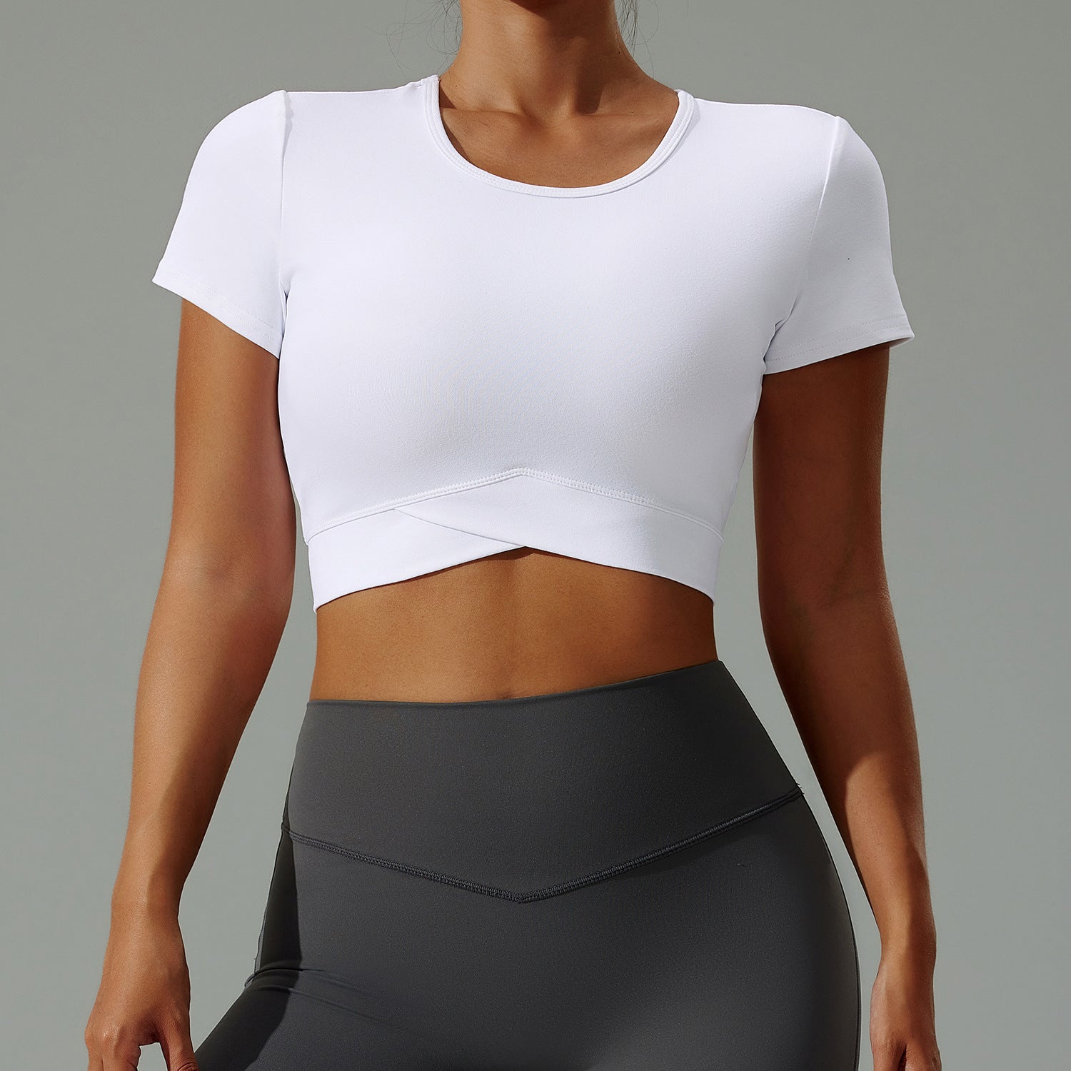 Plush Crossover Hem Cropped Sports Top