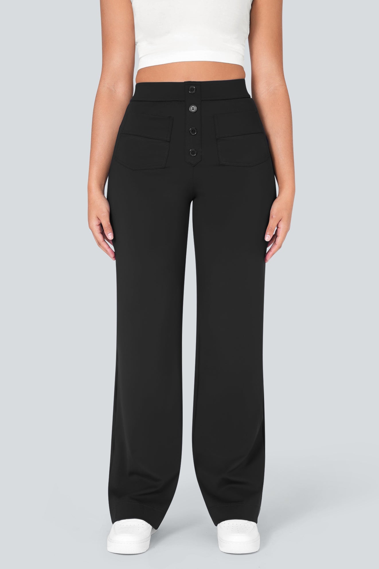 High waisted elastische casual broek