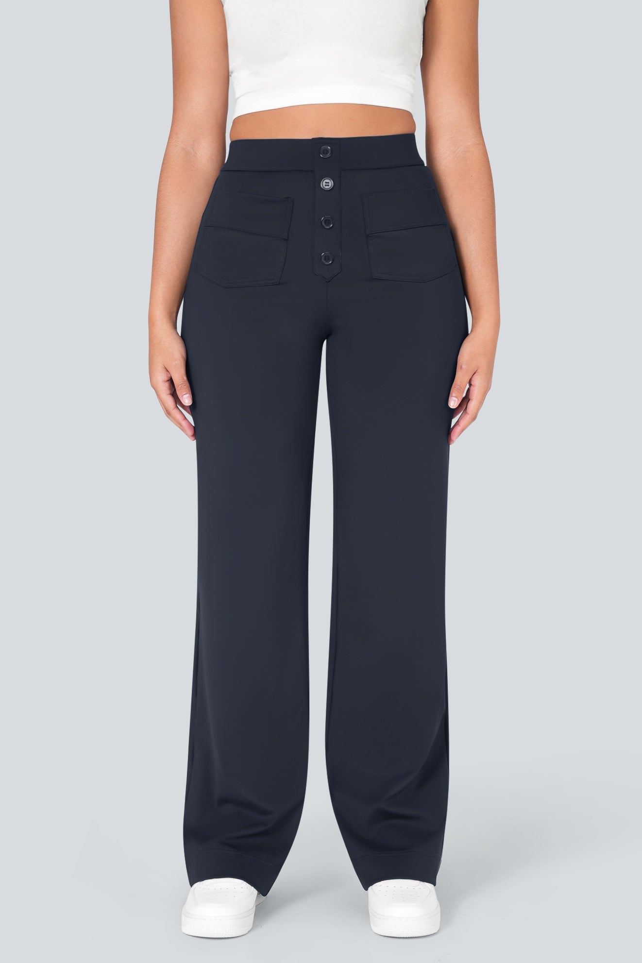 High waisted elastische casual broek