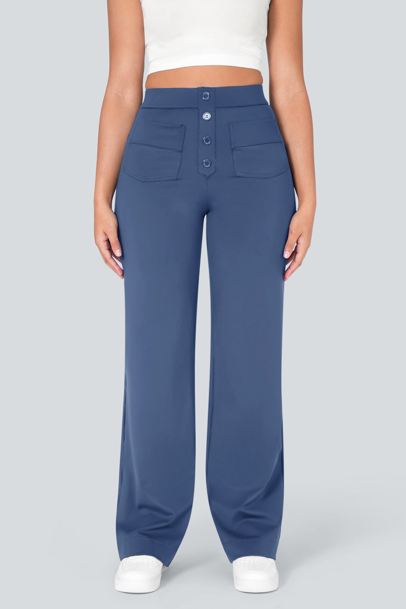 High waisted elastische casual broek