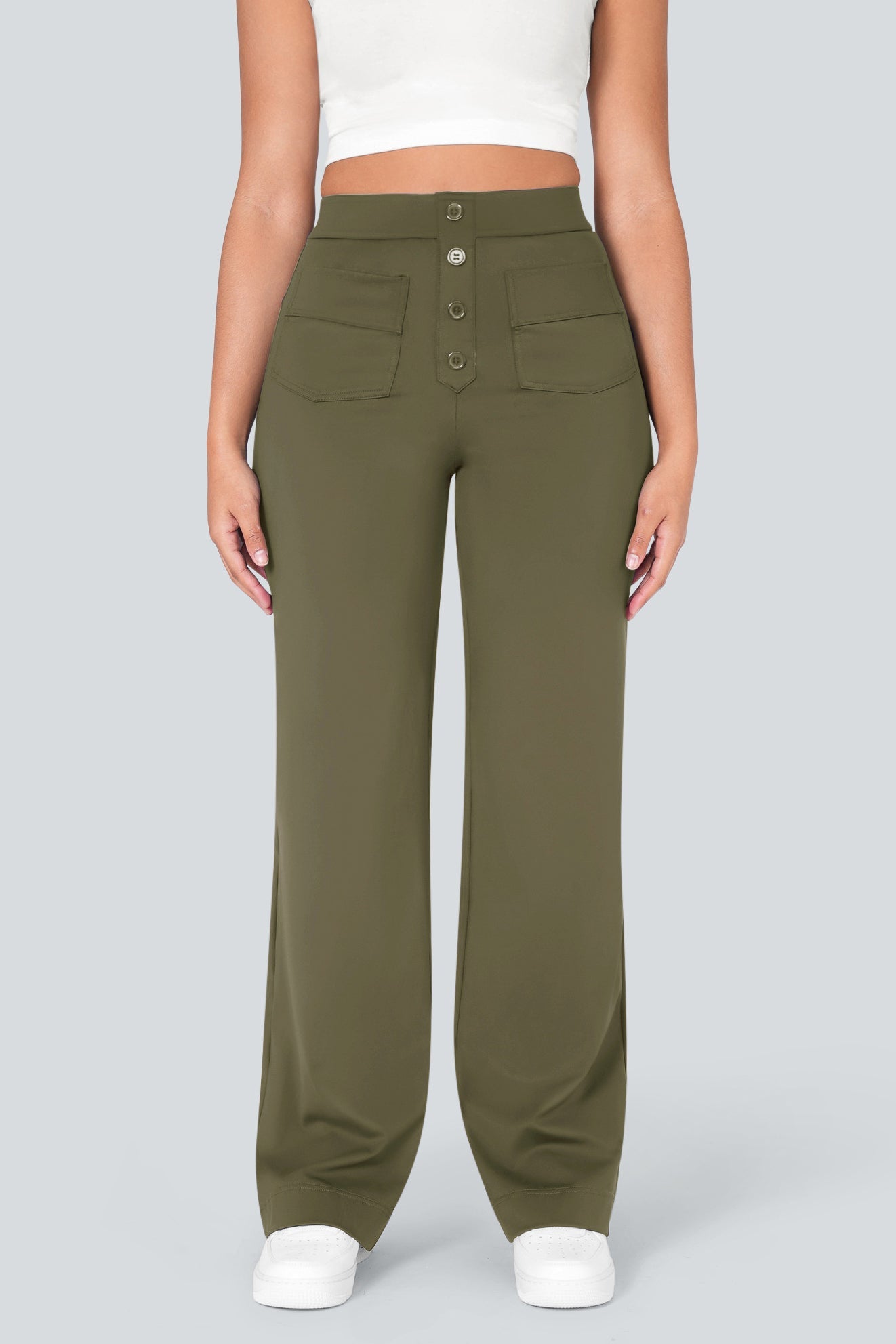 High waisted elastische casual broek