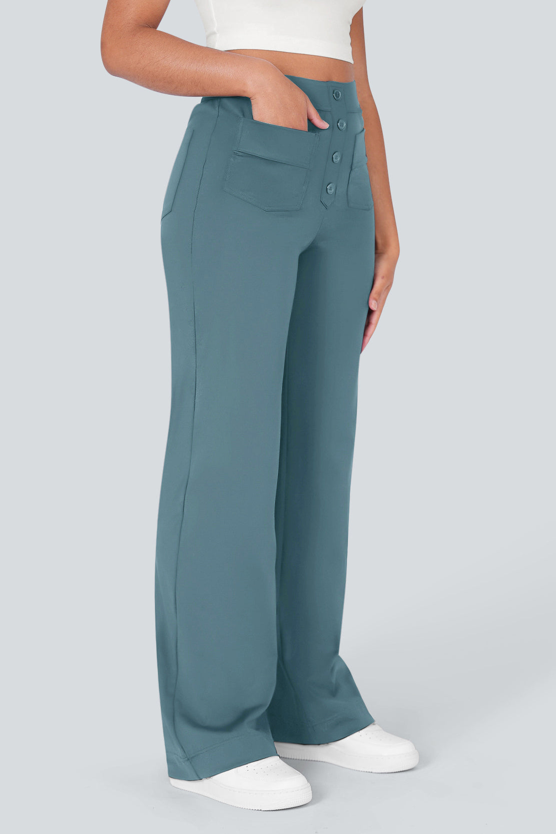 High waisted elastische casual broek