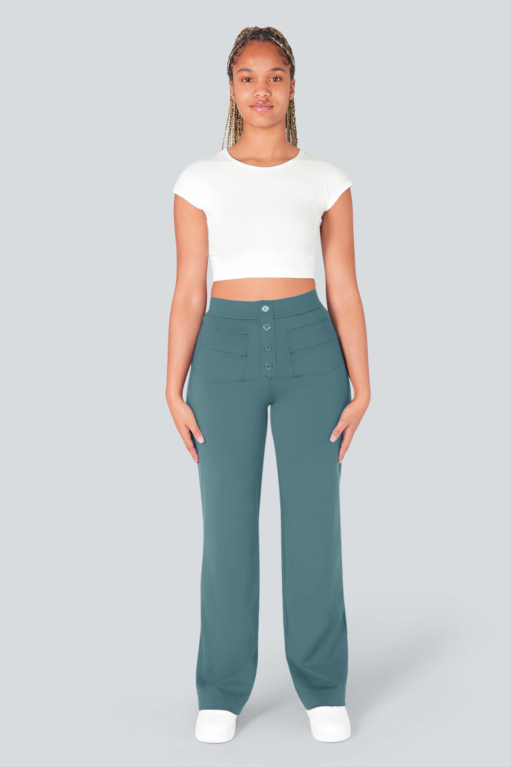 High waisted elastische casual broek