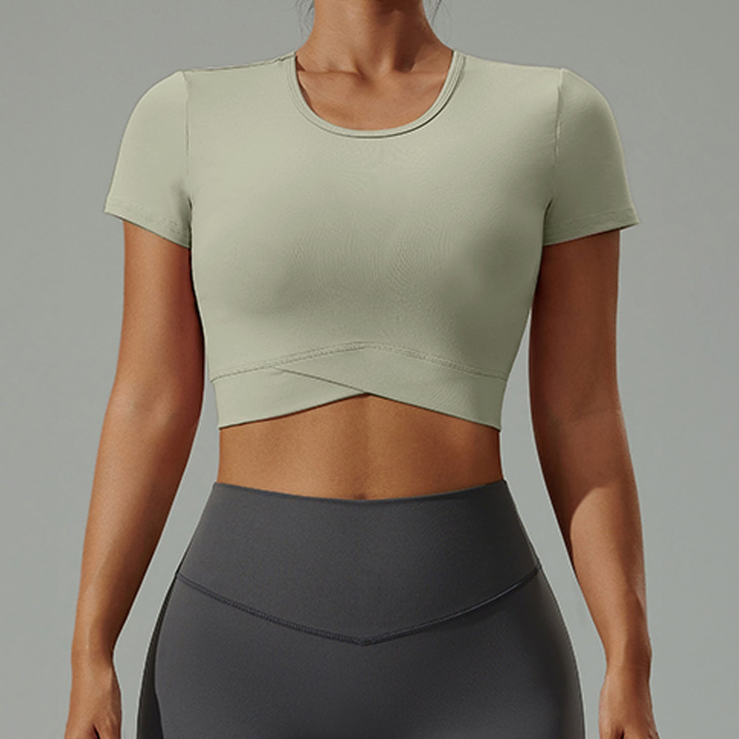Plush Crossover Hem Cropped Sports Top